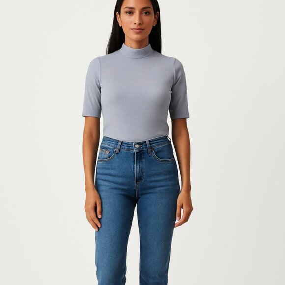 Maeve by Anthropologie Short Sleeve Turtleneck Lilac Gray Top - Picture 1 of 9
